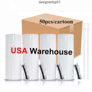 Stanleiness US Stock 20oz Sublimation Straight Tumblers Blanks White 304 Stainless Steel Vacuum Insulated Slim DIY Car Coffee Mugs with Straw Lid S1NR