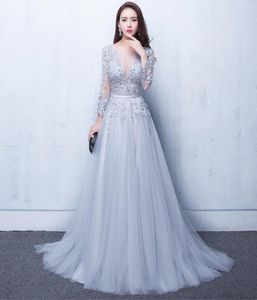 Sexy Illusion Evening Dresses Lace Formal 2019 Elie Saab Prom Dresses Gowns With A Lace Applique Beads Crew Neck Long Sleeves Chea4076125