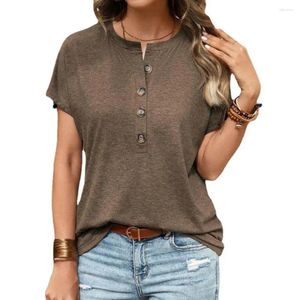 Women's Blouses Buttons Half Placket T-shirt Stylish Summer O-neck Buttoned In Loose Fit Pullover Style Solid For Streetwear