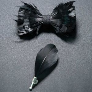 Bow Ties New Luxury Mens Wedding Bow Classic Black Pre tied Bow Broch Set Party Dress Bow Gift Mens Accessories C240412