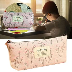 Storage Bags Floral Canvas Pencil Pen Case Cosmetic Makeup Tool Bag Pouch Purse Stationery Pens And Markers