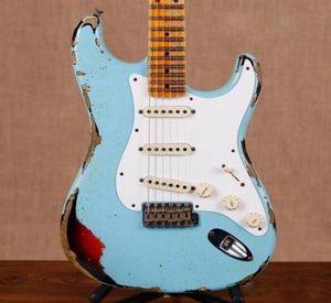 Custom Shop John Cruz Limited Edition Masterbuilt Heavy Relic Angel Blue Over 3 Tone Sunburst St Electric Guitar Vintage Tuners8737668