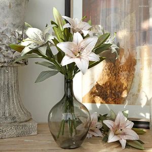 Decorative Flowers Retro Lily Branch Silk Artificial Home Decor Wedding DDecoration Flower Arrangement Accessaries Blue Flores Xmas