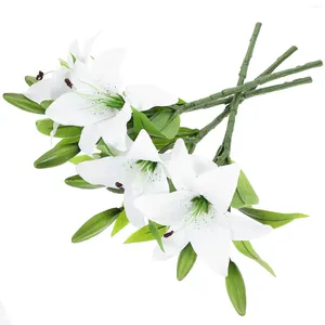 Decorative Flowers 4Pcs Real Touch Lily Artificial Flower Bouquet Faux Simulation