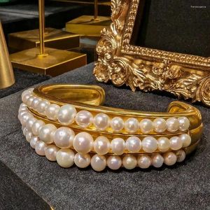 Bangle Natural Fresh Water Pearl Handmased Open For Women Bride Wedding Luxury Jewelry