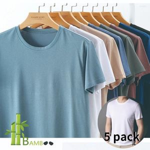 Herr t shirts 5 pack bambu och siden blandning cool fast kort hylsa besättning hals tshirt multiple mjuk viskos bomullstopp för män