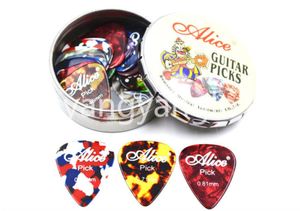 Alice Big Round Metal Pick Holder Case Box med 20st Pearl Celluloid Guitar Picks 9112544
