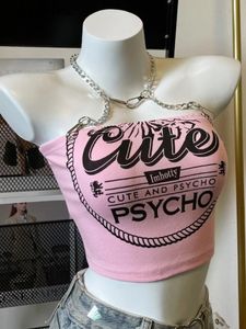 Crop Tops mode Summer Tanks Women Clothing Sweet Pink Letter Backless Tunic Camis Harajuku Chain Sexy Y2K Vest Ropa Mujer 240407