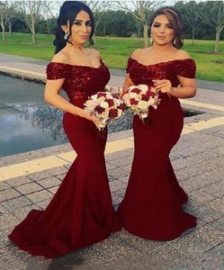 Burgundowe sukienki Bridemaid cekin koronka syrena z ramiona gość ślubny długie vestidos de dama honor broda impreza 6973494