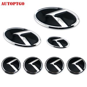 Black 7PSC Kia K Emblem Badge Logo Decal Sticker för Kia Sorento Optima K2K5 Front Grille Bakre bagageutrymme Ratter Hub Cap Cover8859703