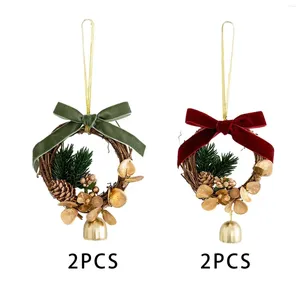 Decorative Flowers Christmas Mini Wreath Gift Bow Tie Festival Atmosphere Decoration Cabinet Wreaths For Fireplaces Holiday Stair Kitchen