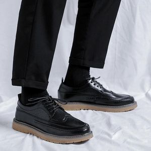 Casual Shoes Leather Platform Oxfords Lace Up Thick Tottom Male Derby Buckle Loafers Herr Square Toe Formal Dress Men