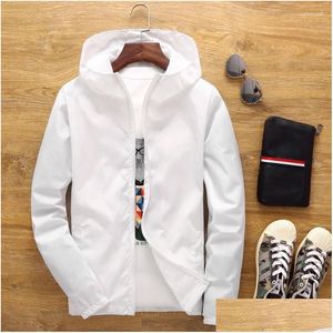 Mensjackor Casual Hooded Bomber Jacket Solid Color Windbreaker Zipper Thin Section Stor storlek 7xl Spring and Summer Drop Delivery AP OTLH0