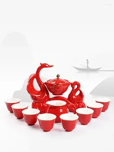 Teaware Sets Chinese Traditional Red Wedding Automatic Tea Set Semi-automatic Office Creative Lazy Ceramic Teapot Cup
