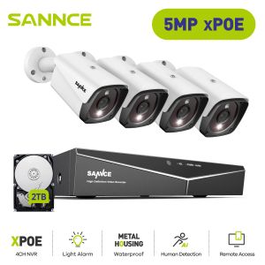 System SANNCE 4CH 5MP POE NVR Kit CCTV Security System 5MP IR IP66 Waterproof Outdoor IP Camera Plug Play Video Surveillance Set