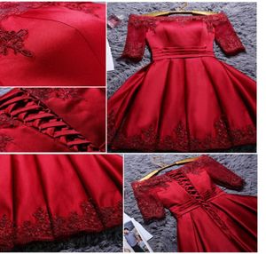 2017 New Fashion Short Design Party Dress Plus Size Vestido de Festa Champagneredwhite Appliken Prom Kleider Brautjungfern Kleider5444823