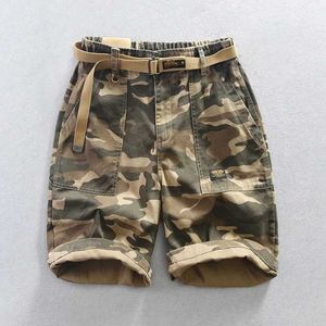 Men's Shorts T124 Summer Fashion Mens Camo Print Multi Pocket Cargo Shorts Outdoor Camping Leisure Loose Half length Pants J240407