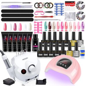 Kits Noskany Manicure Set Professional Semi Permanent Nail Gel Polish Set med UV LED Lamp Nail Borr för Poly Nail Gel Kit