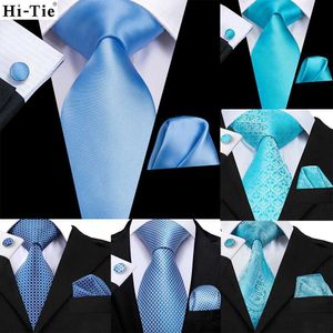 Krawat hi krawat jasnoniebieski solidny jedwabny ślub nikiel mankiety darowe prezent męskie Zestaw remis