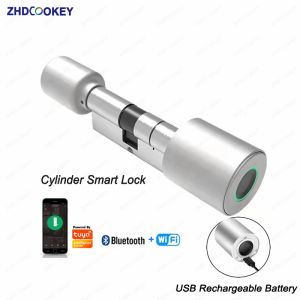 Bloquear o cilindro inteligente Lock Tuya 70mm Electronic Bluetooth App Remoto Biométrico de Impressão Digital Bloqueio Antitheft Segurança Home Faixa da porta da casa
