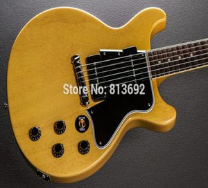 Custom Double Cutaway 1959 Junior TV Yellow Electric Guitar One Piece Neck One Piece Body Black P90 Pickups Wrap Arround Tai9311422