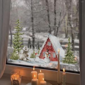 Window Stickers Kizcozy Village Cottage And Reindeer Non-Adhesive Static Cling Glass Covering Sticker Removable Film Decor