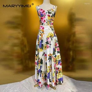 Arbetsklänningar Maryyimei Fashion Women's 2024 Spring Poplin Spaghetti Strap Strapless Printed Shirt Ball Gown Kjol 2-Piece Set