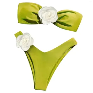 Frauen Badebekleidung 2024 Trend Faux Blumenbadeanzug Summer Sexy Gathering Shath Bikini Solid Color Ladies zweiteilige