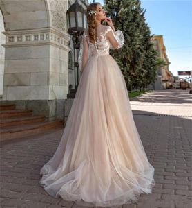 Aplikacje Aline Suknia ślubna Lantern Tiulle Boho Wedding Suknie Vestido de Novia Princess Wedding Party Dress2314223