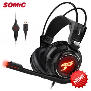 Microphones Somic G941 Gaming Headset 7.1 Sound Vibration Amplify Sound Headphone with Mic Led Light for Ps5/ps4/pc/laptop/computer