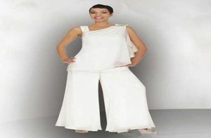 2019 Elegante Mãe Ivory do noivo Pant Suitor Ruched Crystal Plus Tamanho Ivory Chiffon Formal Wedding Guest Dresses3241047