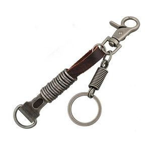 Keychains Lanyards Hottest sale multifunction long leather keychain with simple unisex Punk stainless steel key chain ring for men Gifts 17364 Q240403