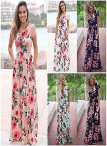 Mulheres Boho Dress Dress Floral Impressão de manga curta Vestido de noite longa vestido maxi verão vestidos casuais de verão de verão3009558