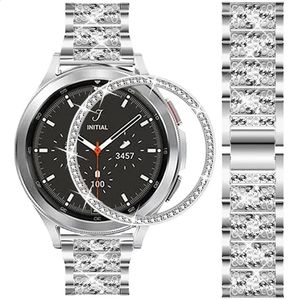 Riemen für Galaxy Watch 4 5 40 mm 44mm Klassiker 42 mm MM Band Frau Luxus Diamant Edelstahl -Link Armband Lünette 240402