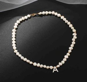 Real Freshwater Pearl Necklace Choker For Women Alphabet AZ Shell Letter Initial Buckle Gold Color Pendant Jewelry Gift220v2461597