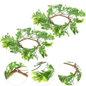 Decorative Flowers 2 Pcs Ring Green Artificial Leaves Centerpieces Tables Eucalyptus Wreaths Silk Cloth Rings Wedding Layout Props Tabletop