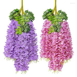 Dekorativa blommor 12 st 110 cm Wisteria Artificial Flower Hanging Garland Vine R Silk Ivy rotting för hemvägg trädgårdsdekor falska växter