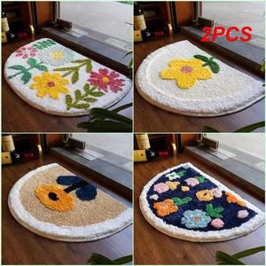 Carpets 2PCS Small Flower Mat Mesh Red Floor Multicolor Mixing Absorbent Carpet Household Tools Kitchen Simple Half Round