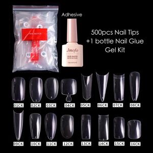 Vestidos 500pcs Dicas de unhas e kit de gel de cola Dicas rápidas de construção unhas falsas Extensão do dedo UNIG BURIDOR UV Easy Encontre Ferramentas de Nail Conjunto