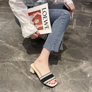 Slipare 2024 Sexig toffel Slip On Thin Heels Slides PVC Jelly Open Toe High Crystal Women Heel Shoes