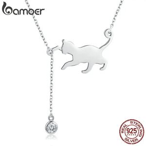 S925 Sterling Silver Cat Halsband Söt pendellen i benbenet för kvinnor SCN232 3 färger 240407