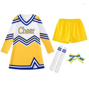 STATE WEAR de 6pcs infantil garotas líderes de torcida uniforme escolar Cheer Cosplay Clubwear Cheerleading Costumes Vestidos de dança com shorts