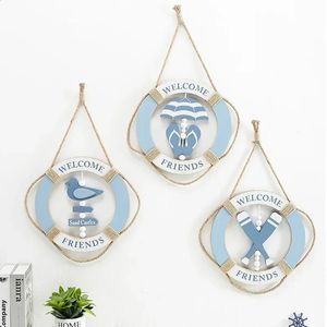 Mediterranean Wooden Lifebuoy Hanging Decoration Swimming Ring Bar Home Decor Window Background Wall Pendant 240403