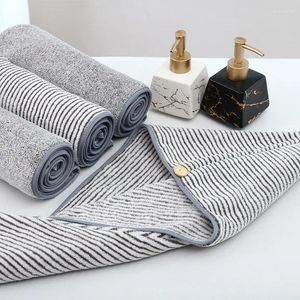 Towel Bamboo Charcoal Fiber Hair Dry Cap Super Absorbent Quick Microfiber Gray Striped Towels For Women Long Wrap