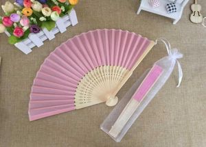 Hela 50pcslot White Elegant Folding Silk Hand Fan With Organza Gift Bag Wedding Party Favors Gift99798217663750