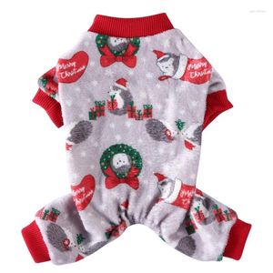 Dog Apparel Christmas Hedgehog Print Pet Pajamas For Dogs Soft Warm Fleece Jumpsuit Puppy Pullover