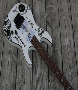 Loja personalizada kh2 2009 Ouija White Kirk Hammett Assinatura Guitarra Electricer reversa Headstock Floyd Rose Tremolo Black Hardware4577677