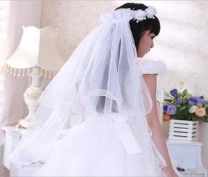 I Stock White Long Peaded Pearl Garland Tulle Flower Girls Veils For Wedding Birthday Veils Head Wear6586289