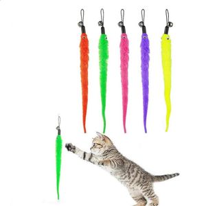 100pcs cat wand toy forplice lefillぬいぐるみwormペットインタラクティブおもちゃカラフルなティーザーリフィル子猫の卸売x2 240403のベル付き