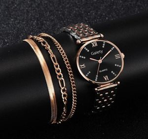 4pcs Set relógios para mulheres Crystal Diamond Rose Gold Steel Strap Wrist Waties Watches Bracelet Feminino Relógio Relogio Feminino292R3335457